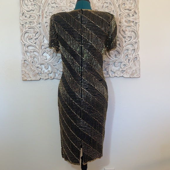 AJ Bari Vintage Hand Beaded Silk CockTail Dress - Picture 10 of 16